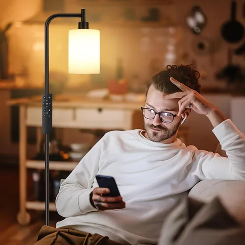 Vista 7 de Ziisee Lámparas de pie para sala de estar - Lámpara de pie con pantalla de vidrio a control remoto, lámpara de pie moderna con bombillas LED