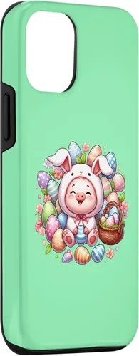 Vista 3 de iPhone 15 Easter Pig in a Easter Bunny Costume Case