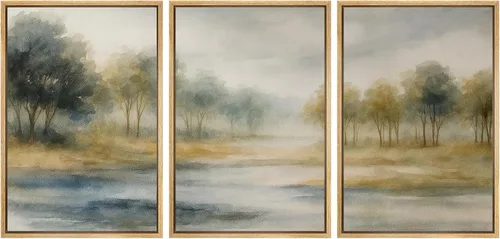 Vista 139 de SIGNWIN Lienzo enmarcado para pared, juego de arte sereno de pantanos con humedales verdes e ilustraciones de agua tranquila, arte moderno