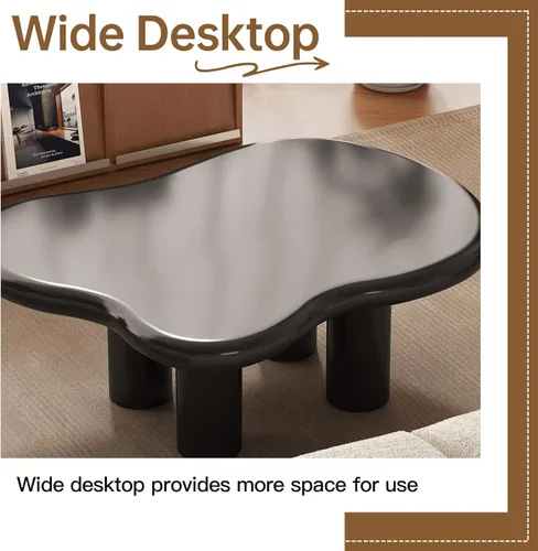 Vista 7 de Guyii Mesa de centro de nube de 35.43 pulgadas, mesa de centro negra para sala de estar, mesa de té irregular para interiores, mesa auxiliar moderna