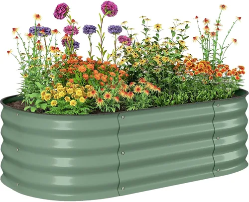 Vista 30 de Outsunny Kit de cama de jardín elevada galvanizada con barras de refuerzo, maceta de metal grande y alta para verduras, flores y hierbas, 6 x 3 x 2