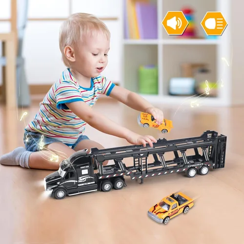 Vista 7 de CORPER TOYS Juego de 3 vehículos de transporte para niños, con luces y sonidos, desmontables