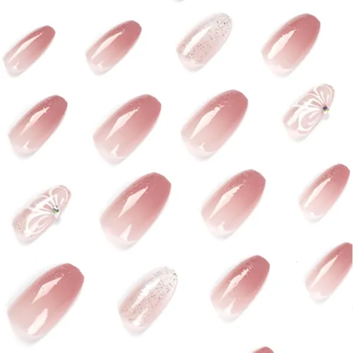 Vista 35 de Uñas postizas francesas a presión, uñas postizas largas de acrílico con forma de ataúd de cobertura completa, uñas postizas de bailarina