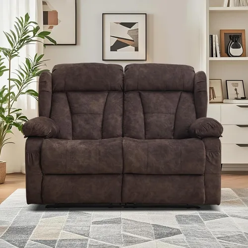 Vista 22 de Sofá biplaza reclinable manual de 110 pulgadas, sillón reclinable de 4 asientos con consola, mesa plegable y salidas integradas, sofá reclinable