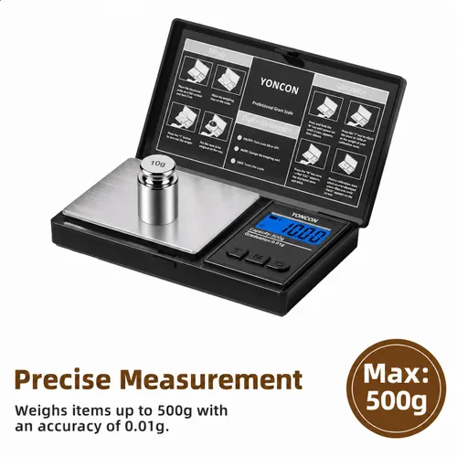 Vista 3 de Báscula de gramos - 500g de precisión ultra precisa digital de 0.01 gramos para joyas, diamantes, oro y plata, báscula de bolsillo portátil