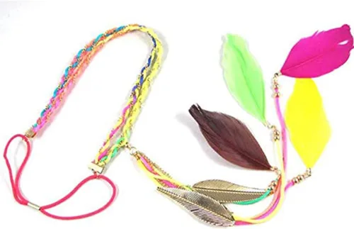 Vista 9 de Song Qing Diadema de plumas para mujer, con borlas de hojas trenzadas, accesorios para el cabello Beige