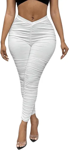 Vista 4 de Floerns Pantalones de leggings ajustados con cintura elástica y color liso para mujer