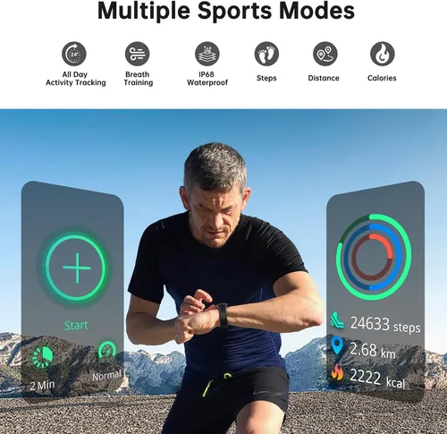 Vista 4 de Reloj inteligente de salud y fitness, reloj inteligente con monitor de frecuencia cardíaca y oxígeno en sangre 24/7, monitor de sueño