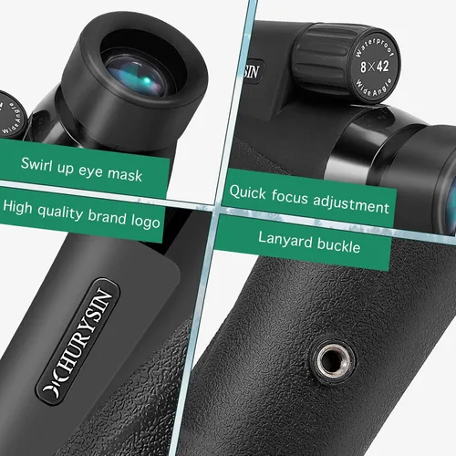 Vista 4 de Telescopio monocular de 8 x 42 – Grado militar, compacto, impermeable y a prueba de niebla, relleno de nitrógeno, óptica FMC con revestimiento