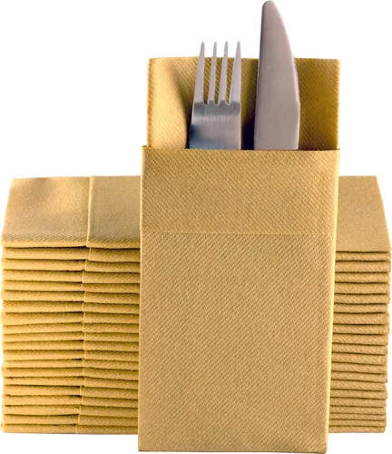 Vista 24 de Servilletas de papel desechables azul bebé con bolsillo incorporado para cubiertos, servilletas de tacto de lino absorbentes para cocina, baño