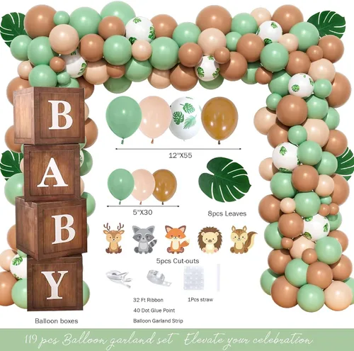 Vista 4 de Hombae Decoraciones de baby shower de bosque, decoraciones de fiesta de baby shower, decoración de fiesta de baby shower, fondo de animales