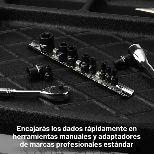 Vista 6 de CASOMAN 11PCS hembra Torx Socket Set, E Torx & Star Socket Set con riel, E4 - E20 Torque Sockets