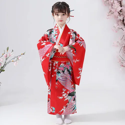 Vista 6 de Kimono para niñas Yukata - Disfraz tradicional japonés para cosplay
