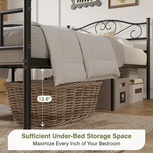 Vista 5 de VECELO Base de cama de plataforma metálica de tamaño individual de 14 pulgadas con cabecero y piecero, base de colchón resistente con soporte