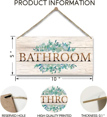 Vista 2 de Letrero de bienvenida para decoración de baño, 10 x 5 pulgadas, placa de madera impresa para colgar en la puerta, decoración para el hogar, granja