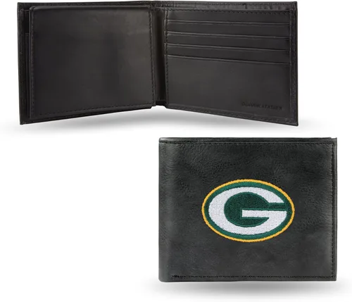 Vista 35 de Rico Industries Billetera de cuero bordada para hombre de la NFL Negro