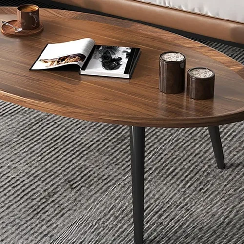 Vista 4 de Mesa auxiliar, moderna mesa de centro pequeña con 3 patas, mesa de cóctel de madera, mesa auxiliar de centro retro para sala de estar, fácil Negro