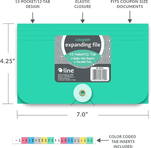 Vista 3 de C-Line 13-Pocket Expanding File, Coupon Size, 1 Expanding File, Color May Vary (58410-DS)