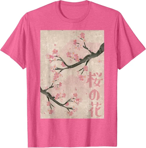 Vista 16 de Cherry Blossom Japanese Vintage Woodblock Japan Pink Sakura T-Shirt Asphalt Grey