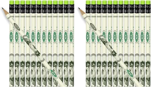 Vista 12 de ArtCreativity Lápices de billetes de $100 - Juego de 24 divertidos lápices de dinero con borradores, recuerdos de fiesta de cumpleaños, rellenos
