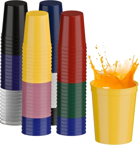 Vista 90 de PartyPrints Paquete de 100 vasos de plástico en blanco reutilizables de 10 a 12 onzas, vasos de estadio a granel, sin BPA, aptos para lavavajillas