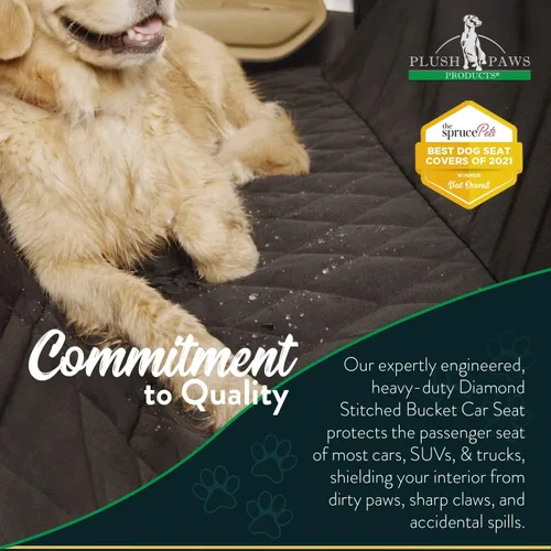 Vista 5 de Plush Paws Products Protector de asiento de coche premium Costuras de diamante Lavable e impermeable para asiento delantero para perro, camión
