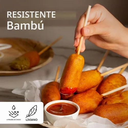 Vista 4 de Alpine Cuisine Brochetas de bambú para barbacoa - Palitos de kebab de 6 pulgadas (50 unidades) para aperitivos y smores