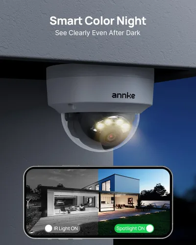 Vista 2 de ANNKE Cámara de seguridad C800 4K 8MP PoE con foco de visión nocturna a color, detección de vehículos y humanos AI, grabación 24/7 con audio, IP67