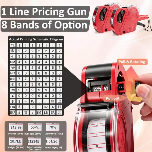 Vista 3 de Pistola de etiquetas de precio MX5500, 2 paquetes de pistolas de precios con 11,000 etiquetas y 8 rodillos de recambio, kit de pistola de etiquetas