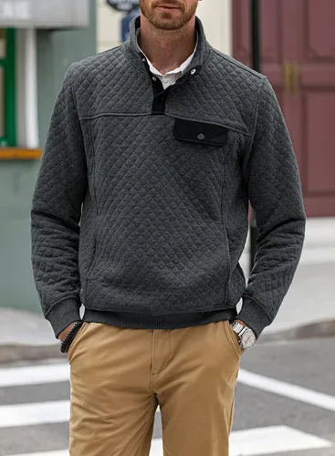 Vista 8 de JMIERR Men's Quilted Sweatshirt Casual Long Sleeve Outdoor Stand Collar Button Pullover Sweatshirts