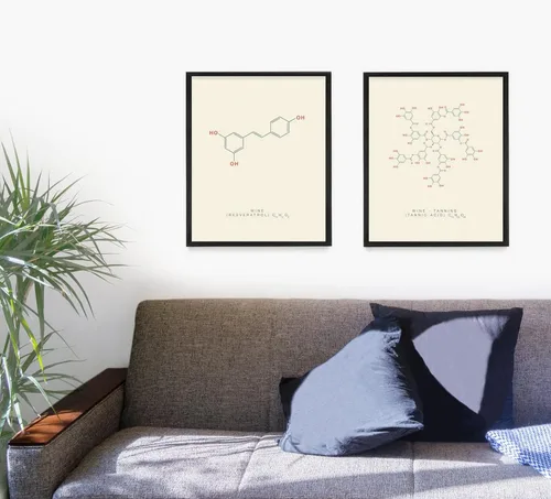 Vista 2 de Wine Molecule Poster Print - Scientific Wall Art - Kitchen House Home Décor - Housewarming Gift - Set of 2 16 x 20 Black Framed Prints