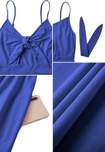 Vista 3 de VOTEPRETTY - Vestidos de playa para mujer, con estampa floral, cuello en V, nudo al frente, tirantes finos y bolsillos