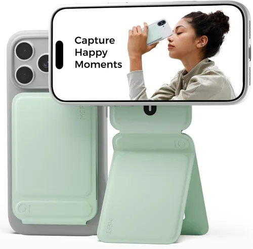 Vista 13 de MOFT Soporte de trípode para teléfono para iPhone, soporte para iPhone multiángulo, soporte para teléfono ligero y portátil, imanes fuertes, cuero