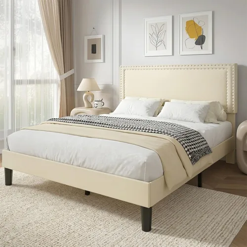 Vista 20 de VECELO Base de cama de plataforma de tamaño individual con cabecera tapizada de altura ajustable, base de colchón moderna, soporte de listones