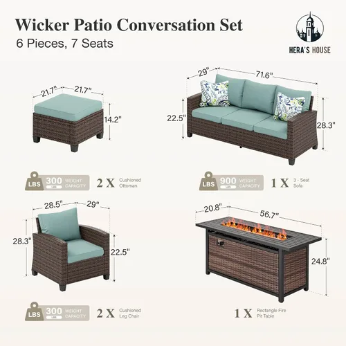 Vista 86 de HERA'S HOUSE - Juego de muebles para patio con mesa para fogata, muebles de mimbre para exteriores, sofá de conversación con asientos profundos