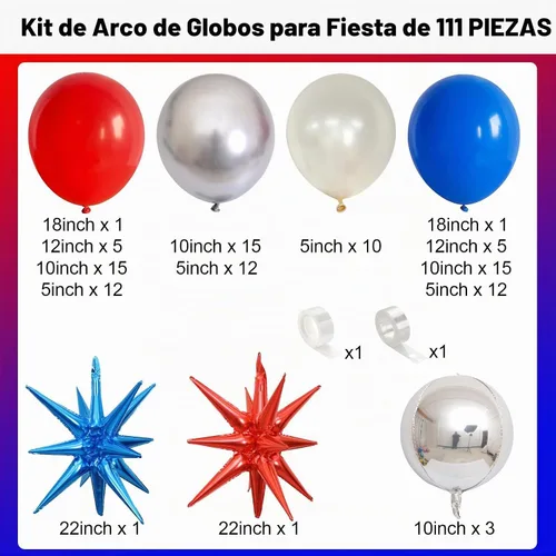 Vista 3 de Kit de Guirnalda de Arco de Globos Rojo Azul Plateado, Globos de Látex Rojo Azul Real Globos de Papel de Aluminio 4D con Estrella de Explosión