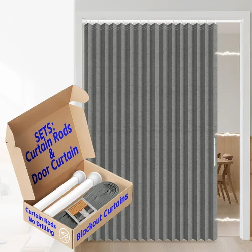 Vista 96 de AJAZZ Cortina de puerta magnética 100% opaca de acordeón para armario, cortina invisible para puerta interior de dormitorio, sala de estar, pasillo