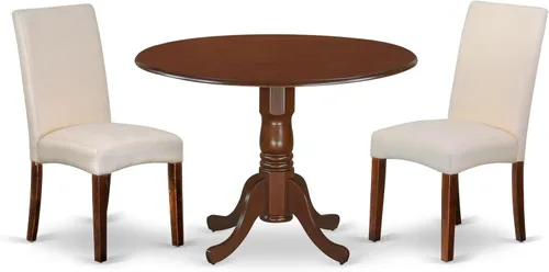Vista 19 de East West Furniture DLDR5-BLK-24 - Juego de mesa de comedor moderno de 5 piezas, incluye una mesa redonda de madera con gotas y 4 sillas tapizadas