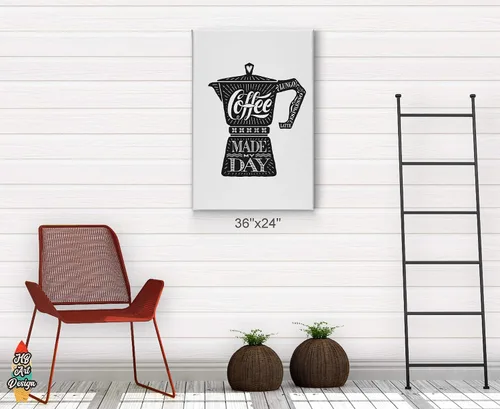 Vista 4 de HB Art Design Coffee Made My Day Black and White Retro Coffee Pot Canvas Print Wall Art Coffee Bar Decor Coffee Signs Kitchen Wall Decor Dining Room