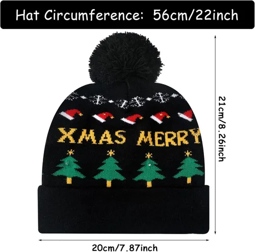 Vista 2 de Geyoga Sombrero de suéter de Navidad con luces LED, gorro de punto, gorro de invierno unisex