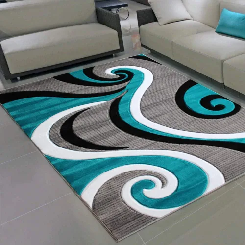 Vista 13 de Masada Sophia Collection Tapete de Bienvenida Tallado a Mano Moderno Contemporáneo Turquesa Blanco Gris Negro, Tapete de Puerta, Alfombra de Baño