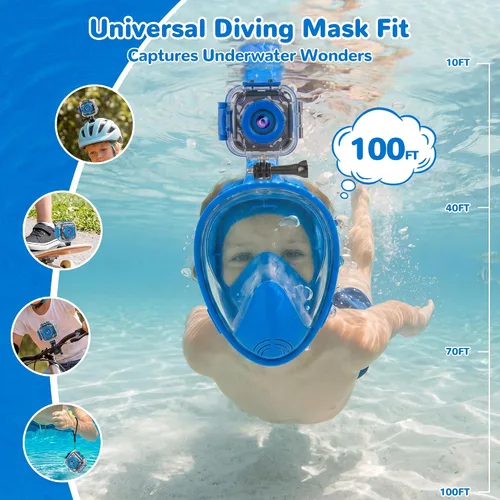 Vista 2 de PROGRACE Cámara impermeable para niños, cumpleaños para niños de 3 a 12 años, cámara de video submarina HD 1080P para niños, juguetes de piscina