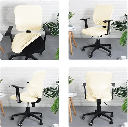 Vista 6 de Shukii Funda impermeable para silla de escritorio de oficina, funda de piel sintética, elástica, giratoria, para silla de computadora, protector