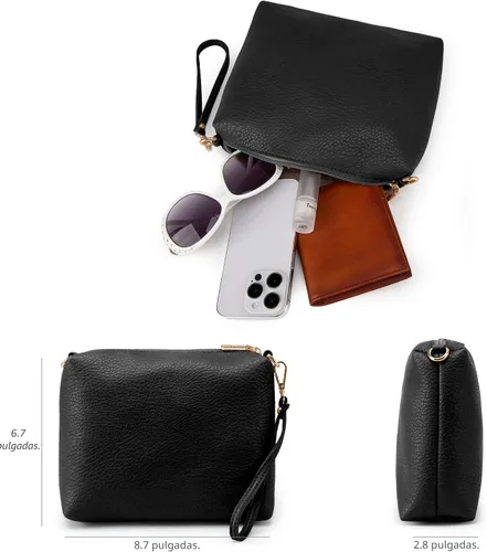 Vista 7 de Montana West Hobo Purse for Women, Vegan Leather Shoulder Bag with Wristlet clásico-negro