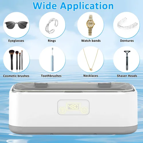 Vista 7 de Limpiador ultrasónico de joyas, máquina ultrasónica de 49 KHz, máquina de limpieza ultrasónica de 27.1 fl oz con 5 modos de temporizador, limpiador