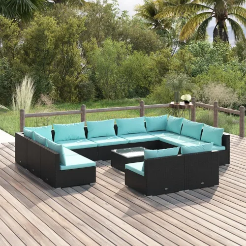 Vista 100 de Sofá de 3 plazas con cojines de ratán de poliéster marrón, juego de muebles de patio al aire libre con 3 sofás centrales para patio trasero, jardín