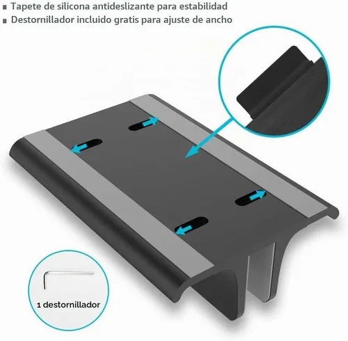 Vista 6 de Vaydeer Soporte vertical doble ajustable para computadora portátil, nuevo diseño, 2 ranuras de aluminio, soporte doble para Negro