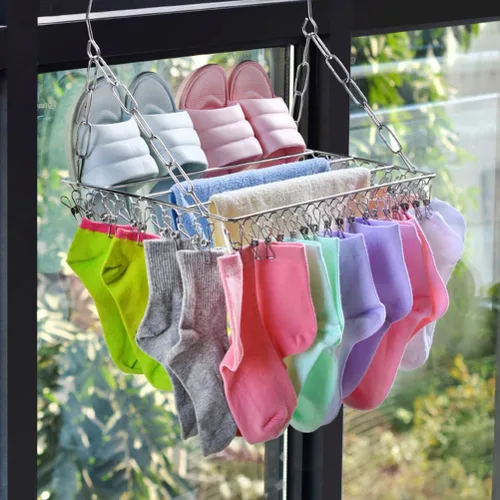 Vista 4 de Cabilock Percha de secado de ropa de acero inoxidable: Tendedero de secado de ropa con 36 clips, colgador para secadora de calcetines, ropa