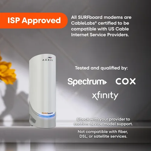 Vista 4 de ARRIS SURFboard S33 DOCSIS 3.1 - Módem de cable Multi-Gig Puertos Ethernet de 2.5Gbps + 1Gbps Funciona con Xfinity, Cox, Spectrum Para planes