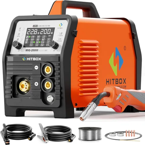 Vista 10 de HITBOX 140A MIG Soldador 110V/220V, Soldador de núcleo de flujo/Stick ARC/Lift Tig/Spool Gun 4 en 1 Máquina de soldadura Mig sin gas con pantalla